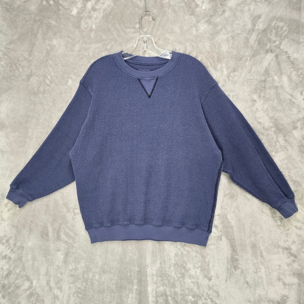 Aerie Waffle Knit Sweatshirt Women S Blue Crewneck Thermal Lounge Minimal Layer